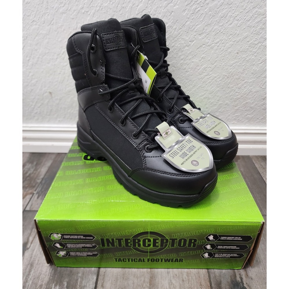 Interceptor Men's Black Leather Tactical Steel Toe Force Boots Sz 11